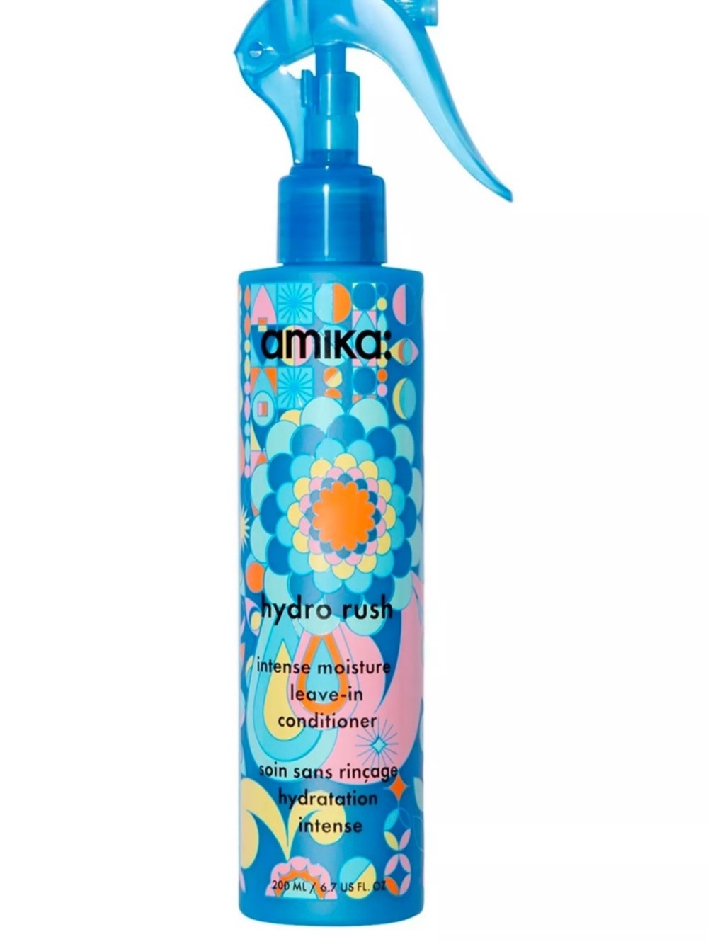 amika Bright Blue Floral Hydro Rush Leave-In Hydration Spray